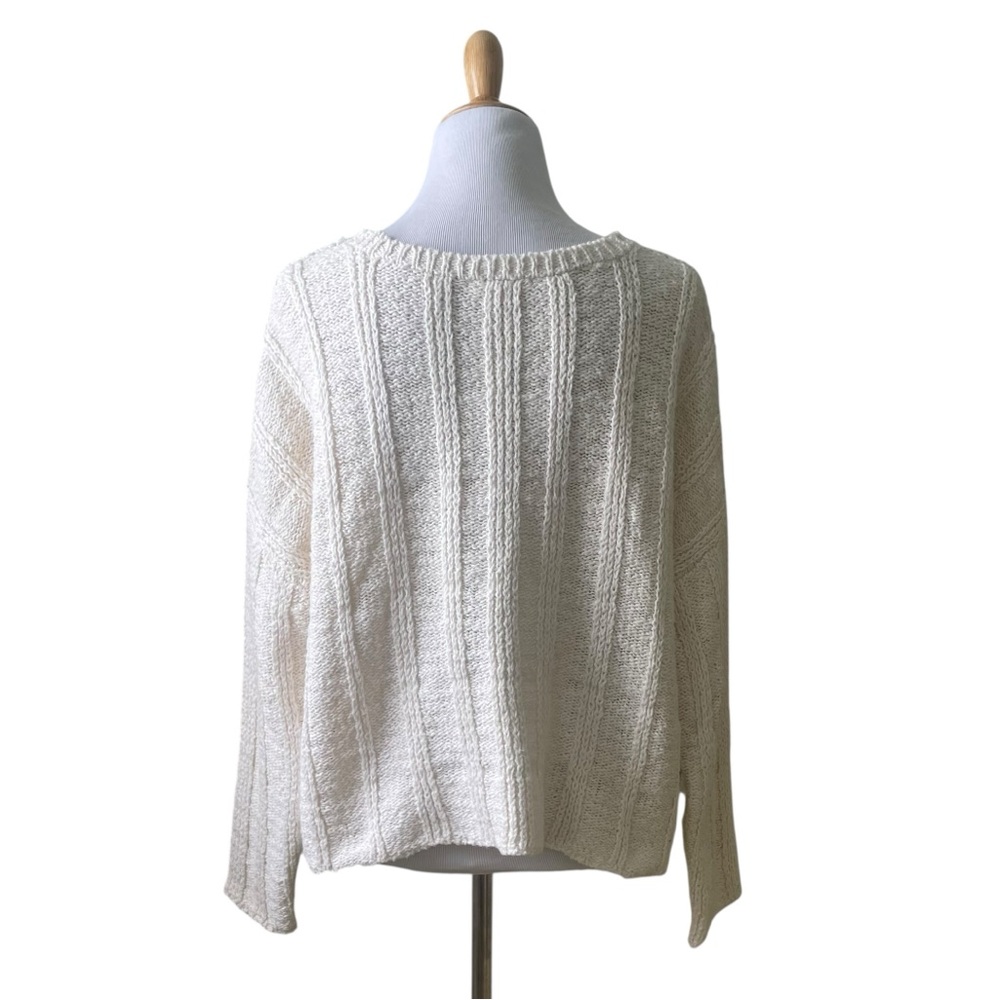 Eileen Fisher Textured Knit Organic Cotton Long Sleeve Sweater Cream Size - Picture 5 of 8